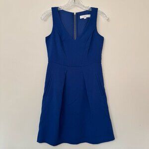 LOFT petite V-neck ponte Dress - blue purple with pockets and zipper size 0